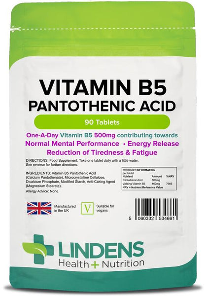 Vitamin B5 Pantothenic Acid 500mg Tablets 90 Tablets