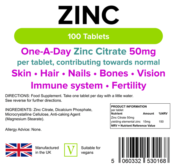 Zinc Citrate 50mg Tablets 100 Tablets